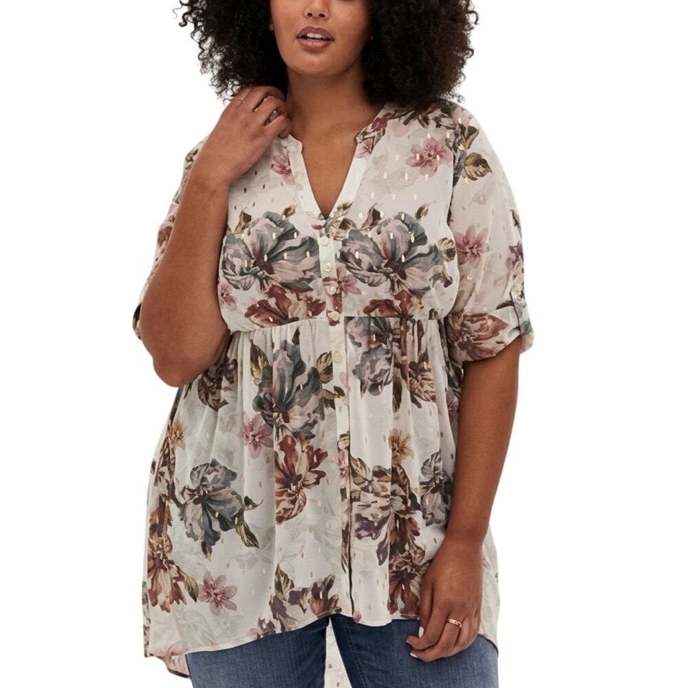 Torrid Chiffon Hi-Low Floral Tunic Top - 4